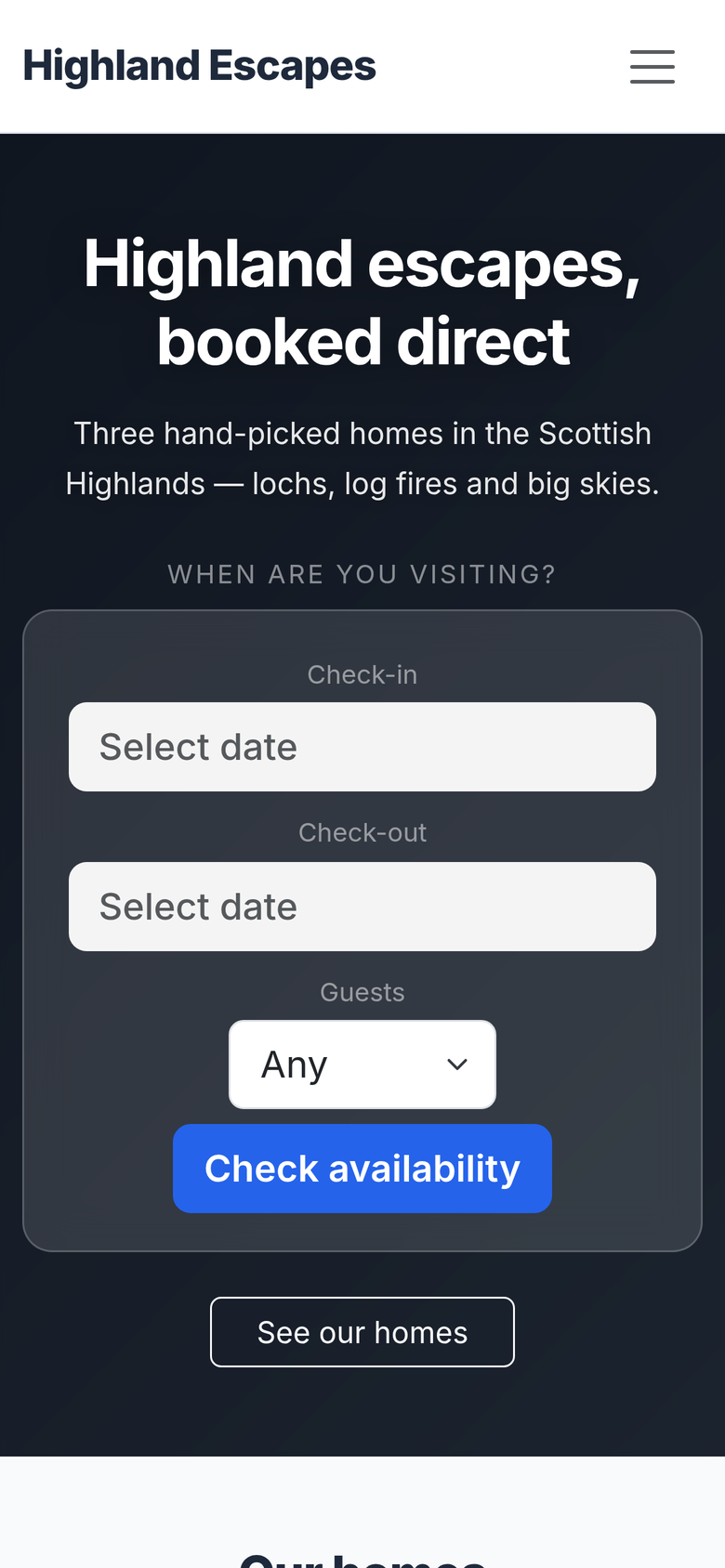 The booking website on a phone