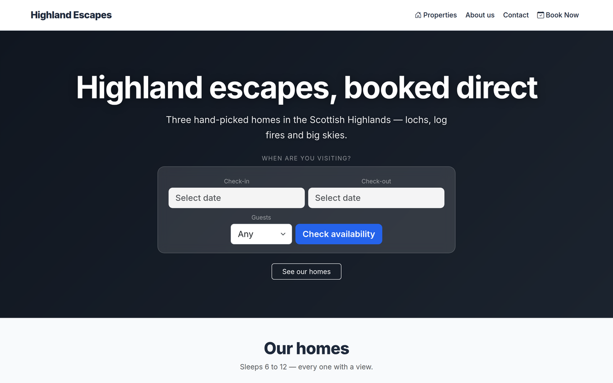 A holiday let booking website built with Stayant
